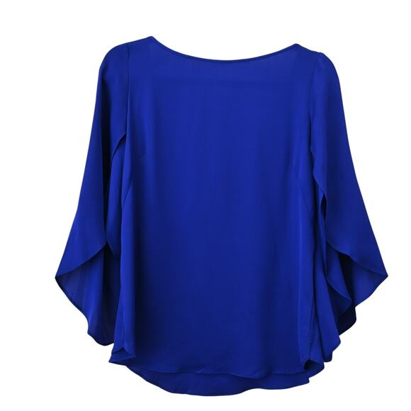 Milly Blouse Size 4 Blue Silk 3/4 Tulip Sleeve Scoop Neck Top - Picture 1 of 5